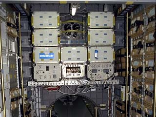 Interior view of the shuttle's Spacehab stowage.